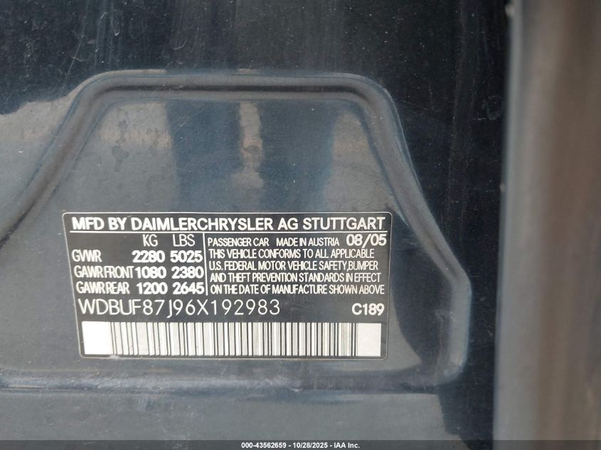 2006 Mercedes-Benz E 350 4Matic VIN: WDBUF87J96X192983 Lot: 43562659