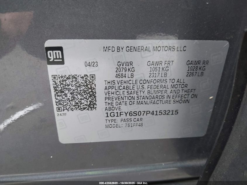 2023 Chevrolet Bolt Euv Fwd Lt VIN: 1G1FY6S07P4153215 Lot: 43562689