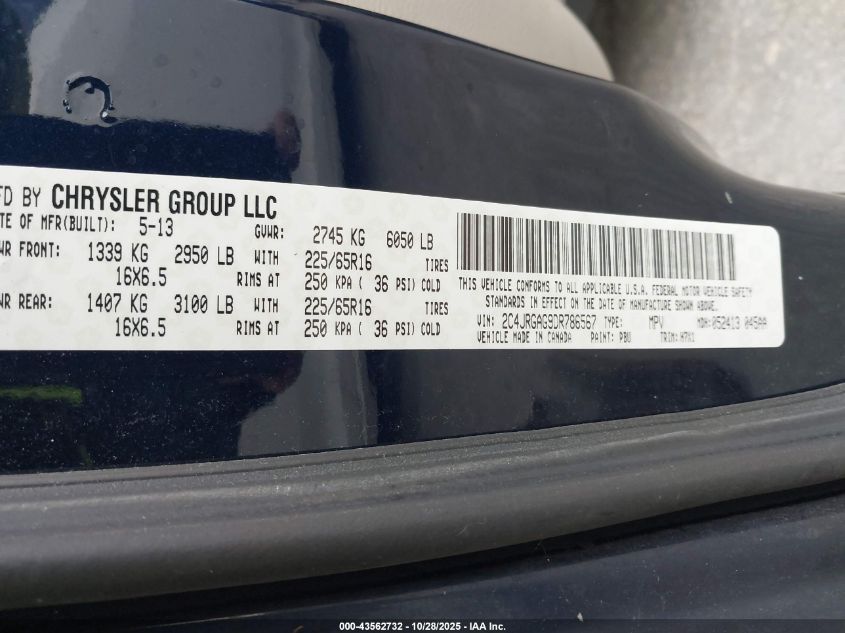 2013 Ram Cargo Tradesman VIN: 2C4JRGAG9DR786567 Lot: 43562732