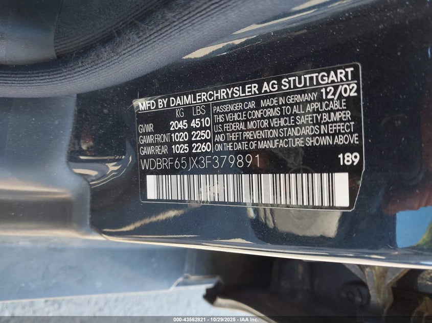 WDBRF65JX3F379891 2003 MERCEDES-BENZ C-KLASSE AMG photo no. 9
