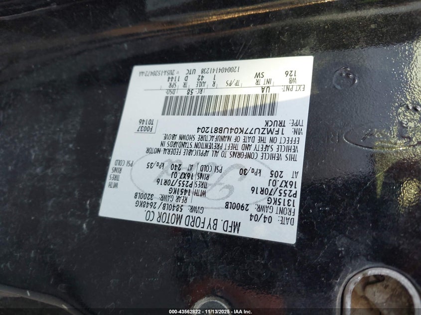 2004 Ford Explorer Sport Trac Adrenalin/Xls/Xlt VIN: 1FMZU77K04UB81204 Lot: 43562822