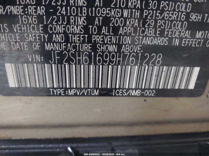 2009 Subaru Forester 2.5X VIN: JF2SH61699H761228 Lot: 43562932