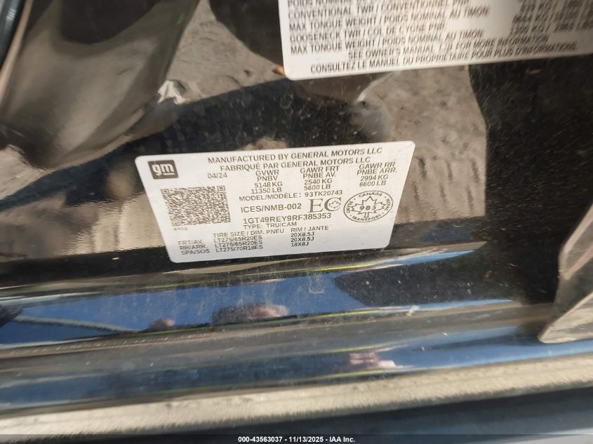 2024 GMC Sierra 2500Hd 4Wd Standard Bed Denali VIN: 1GT49REY9RF385353 Lot: 43563037