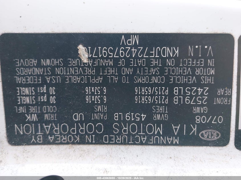 2009 Kia Sportage Lx VIN: KNDJF724297591710 Lot: 43563055