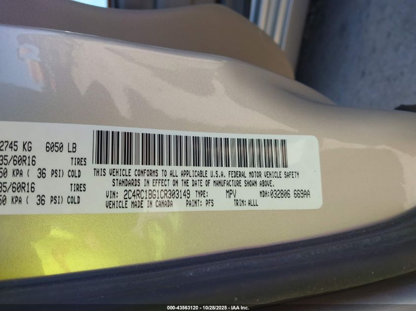 2012 Chrysler Town & Country Touring VIN: 2C4RC1BG1CR303149 Lot: 43563120