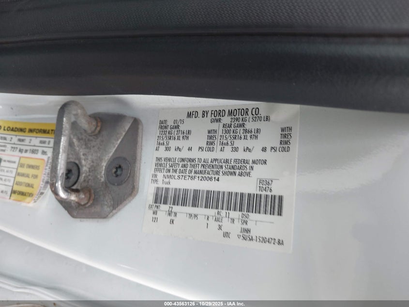 2015 Ford Transit Connect Xl VIN: NM0LS7E76F1200614 Lot: 43563126