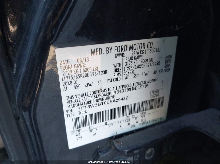 2014 Ford F-350 Lariat VIN: 1FT8W3BT0EEA29437 Lot: 43563161