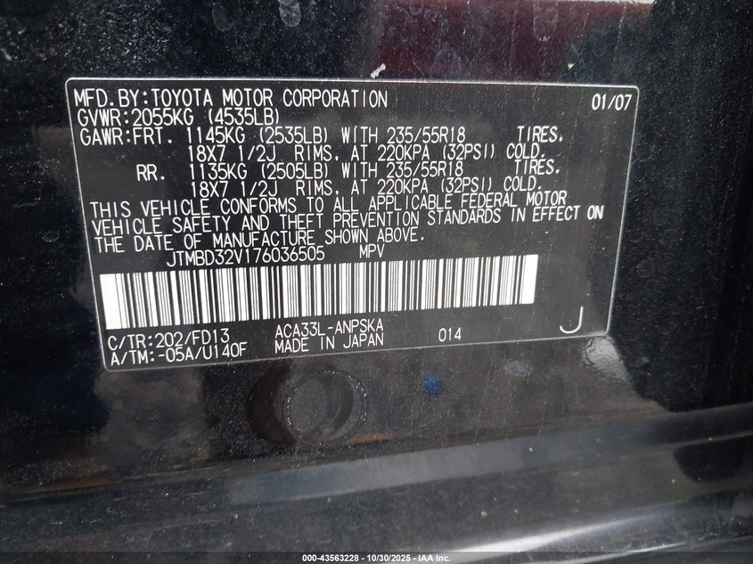 2007 Toyota Rav4 Sport VIN: JTMBD32V176036505 Lot: 43563228