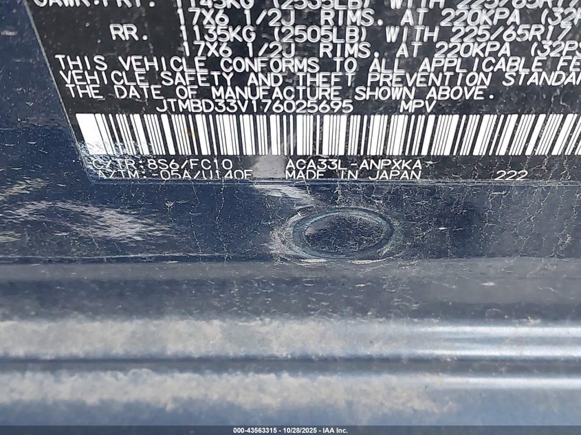 2008 Toyota Rav4 VIN: JTMBD35V485183761 Lot: 43563315