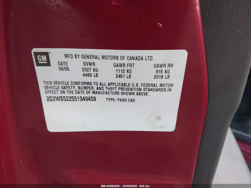 2005 Pontiac Grand Prix Gt VIN: 2G2WS522551349459 Lot: 43563430