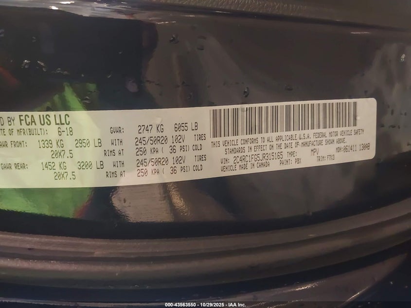 2018 Chrysler Pacifica Touring Plus VIN: 2C4RC1FG5JR315165 Lot: 43563550