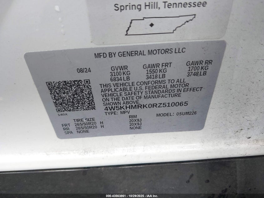 2024 Acura Zdx A-Spec VIN: 4W5KHMRK0RZ510065 Lot: 43563861