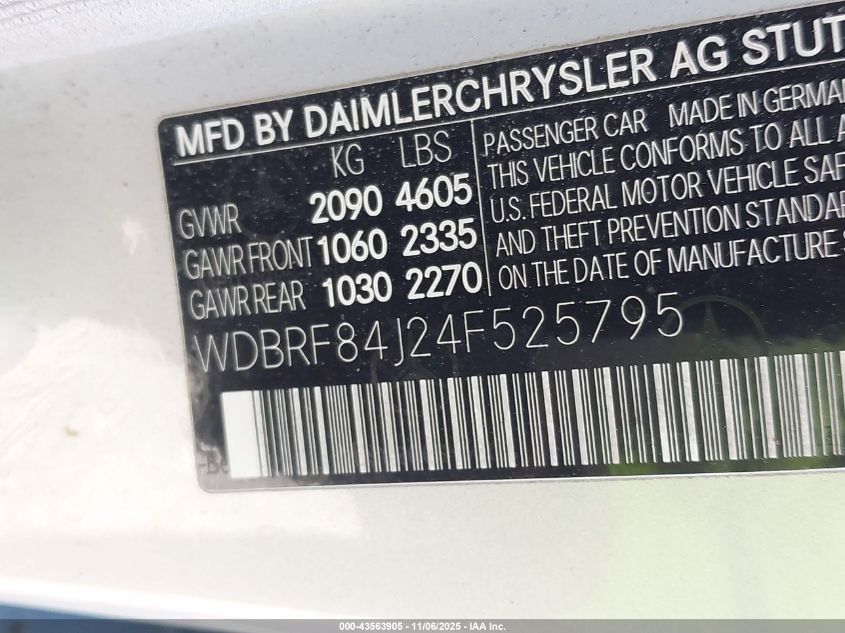 2004 Mercedes-Benz C 320 4Matic VIN: WDBRF84J24F525795 Lot: 43563905