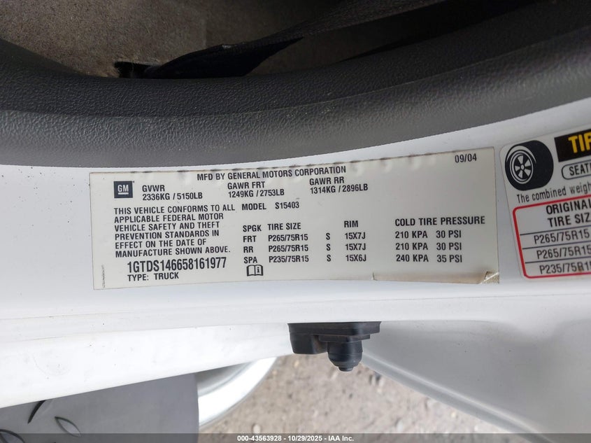 2005 GMC Canyon Sle VIN: 1GTDS146658161977 Lot: 43563928