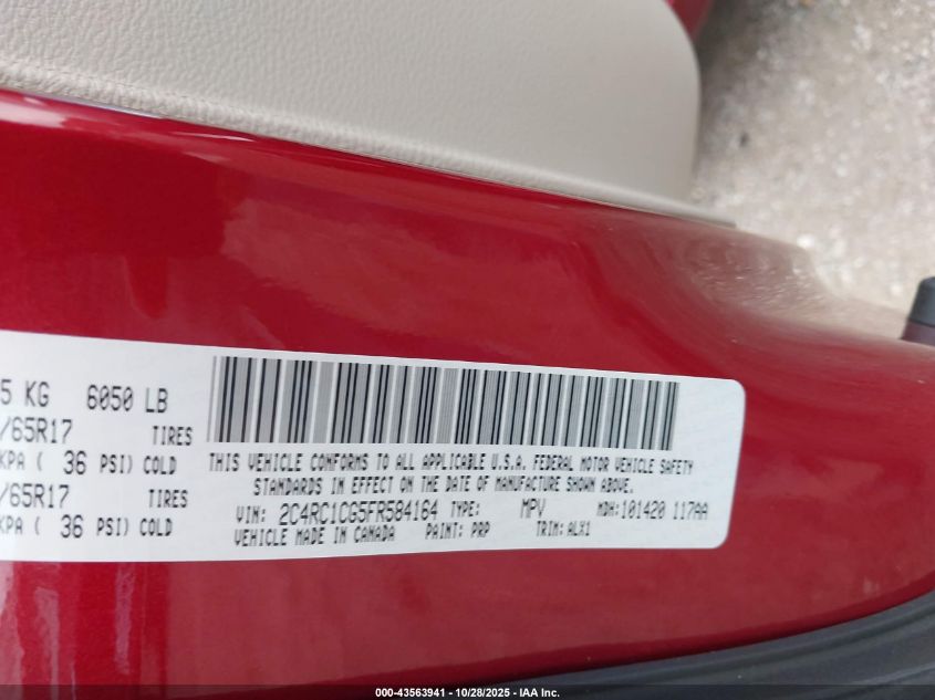 2015 Chrysler Town & Country Touring-L VIN: 2C4RC1CG5FR584164 Lot: 43563941