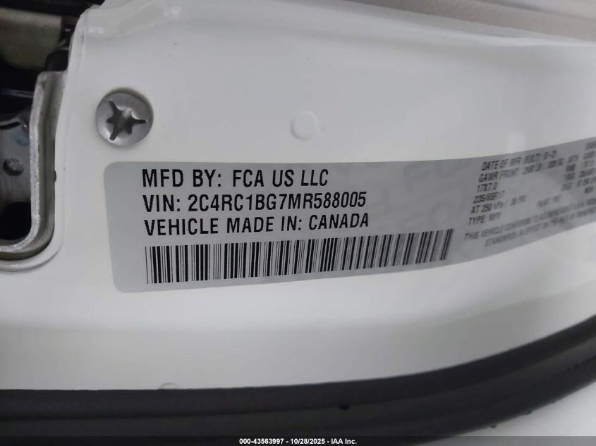 2021 Chrysler Pacifica Touring L VIN: 2C4RC1BG7MR588005 Lot: 43563997