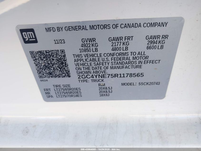 2024 Chevrolet Silverado 2500Hd 4Wd Standard Bed Lt VIN: 2GC4YNE75R1178565 Lot: 43564089