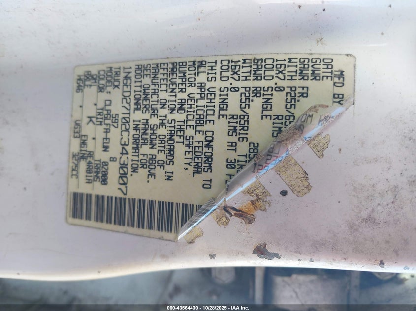 2002 Nissan Frontier Se-V6 VIN: 1N6ED27T02C343007 Lot: 43564430