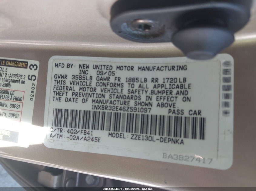 1NXBR32E46Z591097 2006 TOYOTA COROLLA photo no. 9