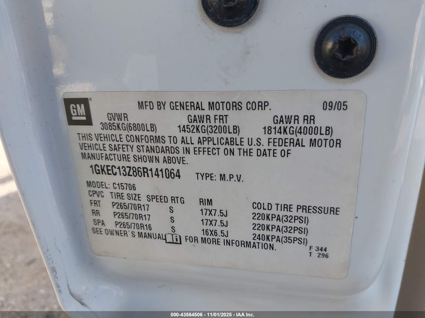 2006 GMC Yukon Slt VIN: 1GKEC13Z86R141064 Lot: 43564506