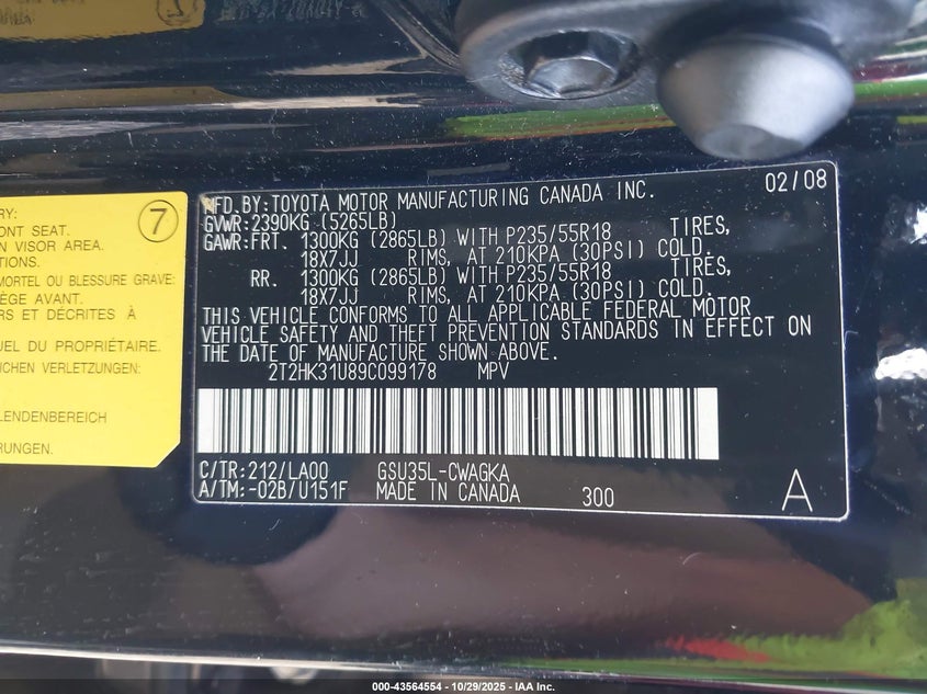 2T2HK31U89C099178 2009 LEXUS RX photo no. 9