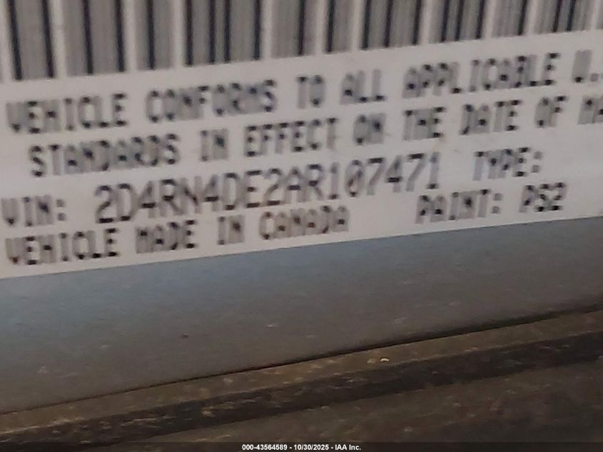 2010 Dodge Grand Caravan Se VIN: 2D4RN4DE2AR107471 Lot: 43564589