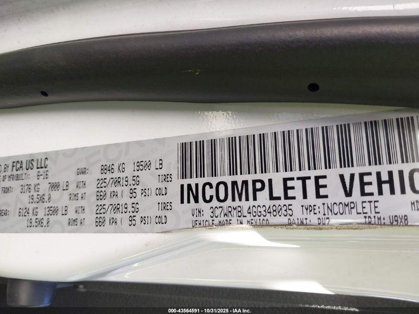 2016 Ram 5500 Chassis Tradesman/Slt VIN: 3C7WRMBL4GG348035 Lot: 43564591