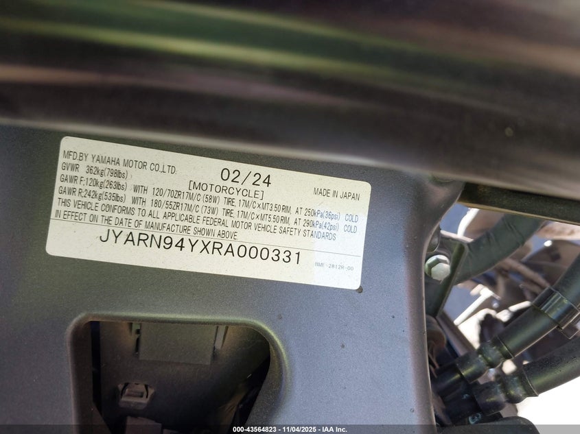 2024 Yamaha Mt09 C VIN: JYARN94YXRA000331 Lot: 43564823