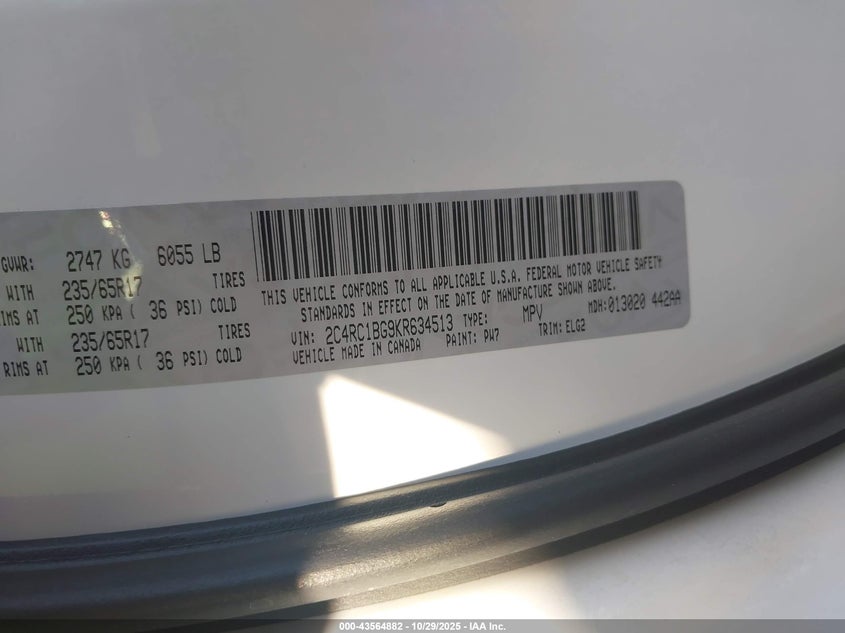 2019 Chrysler Pacifica Touring L VIN: 2C4RC1BG9KR634513 Lot: 43564882