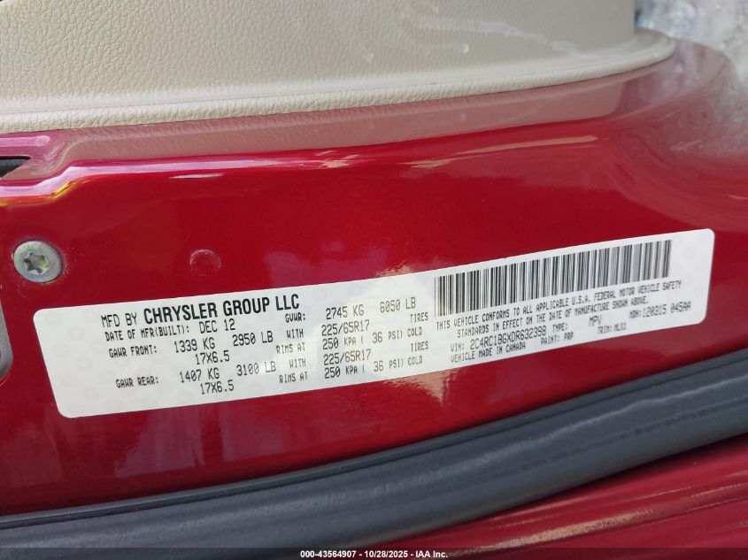 2013 Chrysler Town & Country Touring VIN: 2C4RC1BGXDR632398 Lot: 43564907