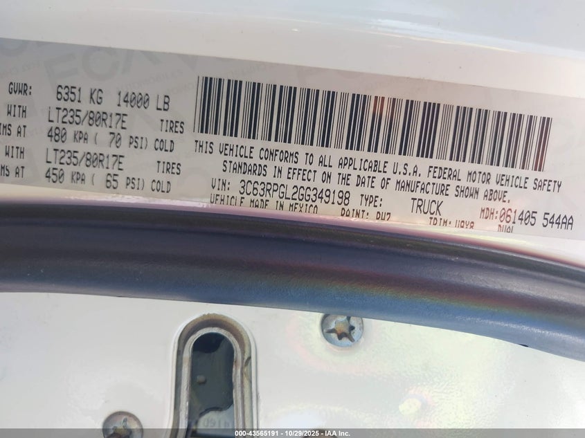 2016 Ram 3500 Tradesman VIN: 3C63RPGL2GG349198 Lot: 43565191