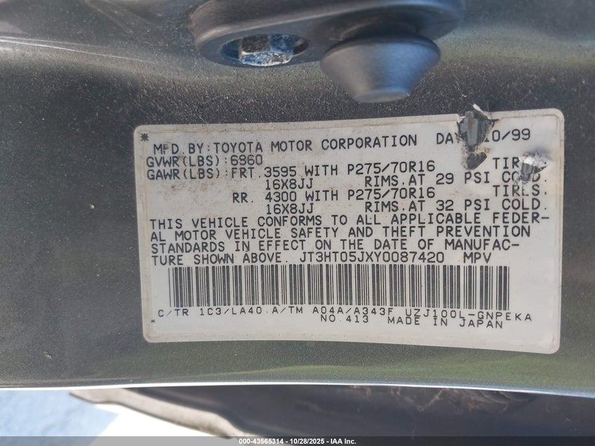 JT3HT05JXY0087420 2000 TOYOTA LAND CRUISER photo no. 9