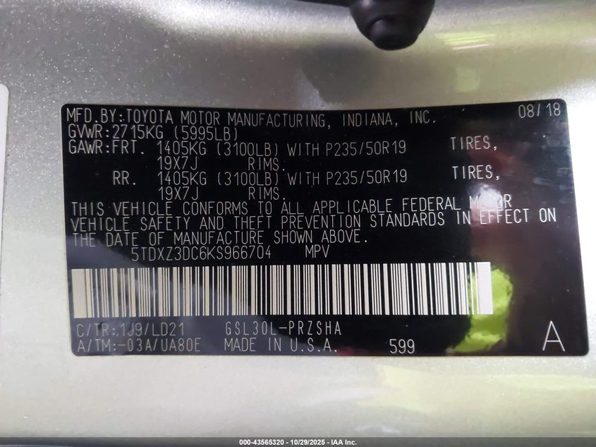 5TDXZ3DC6KS966704 2019 TOYOTA SIENNA photo no. 9