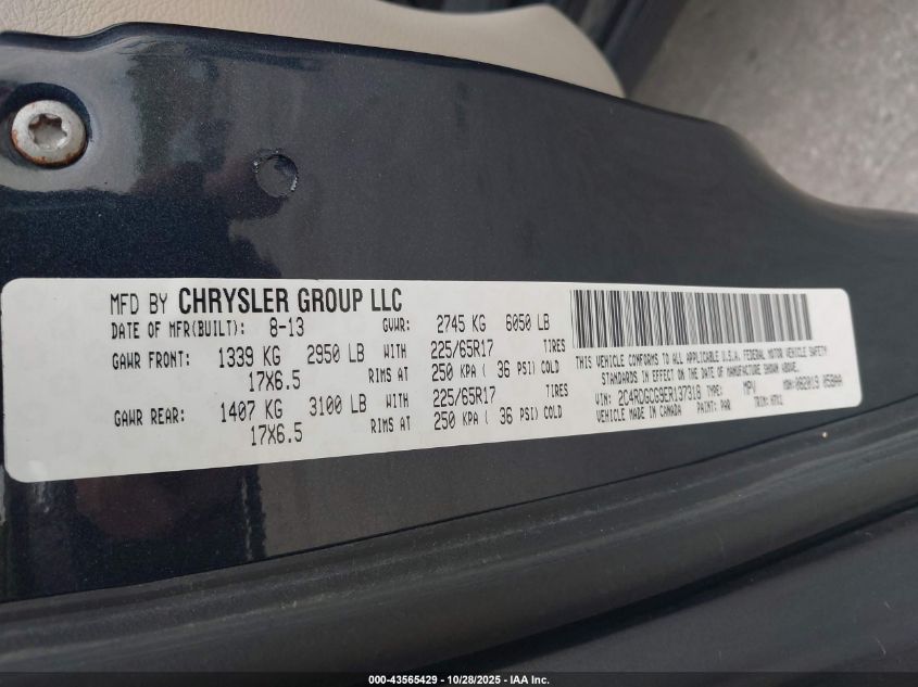 2014 Dodge Grand Caravan Sxt VIN: 2C4RDGCG9ER137318 Lot: 43565429