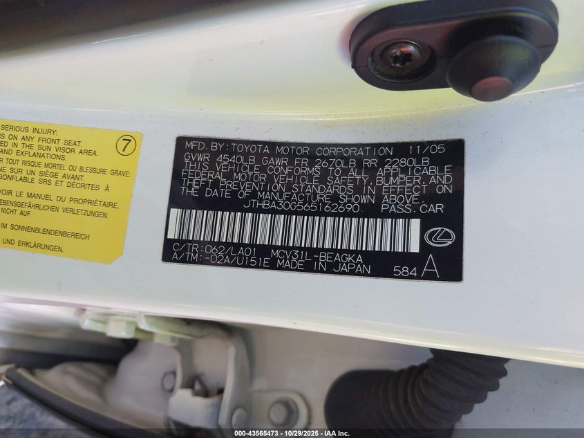JTHBA30G565162690 2006 LEXUS ES photo no. 9