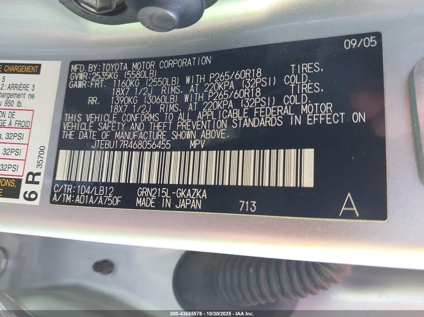 JTEBU17R468056455 2006 TOYOTA 4RUNNER photo no. 9
