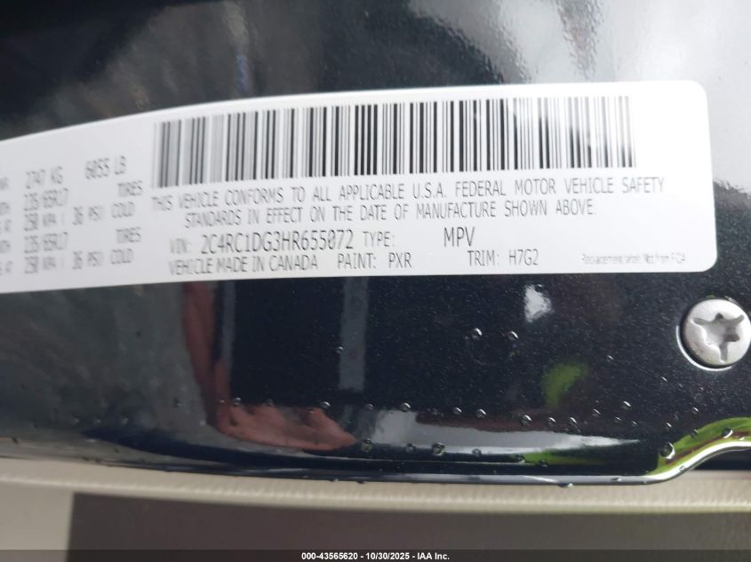 2017 Chrysler Pacifica Touring VIN: 2C4RC1DG3HR655072 Lot: 43565620