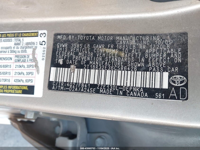 2T1BR32E36C586426 2006 TOYOTA COROLLA photo no. 9