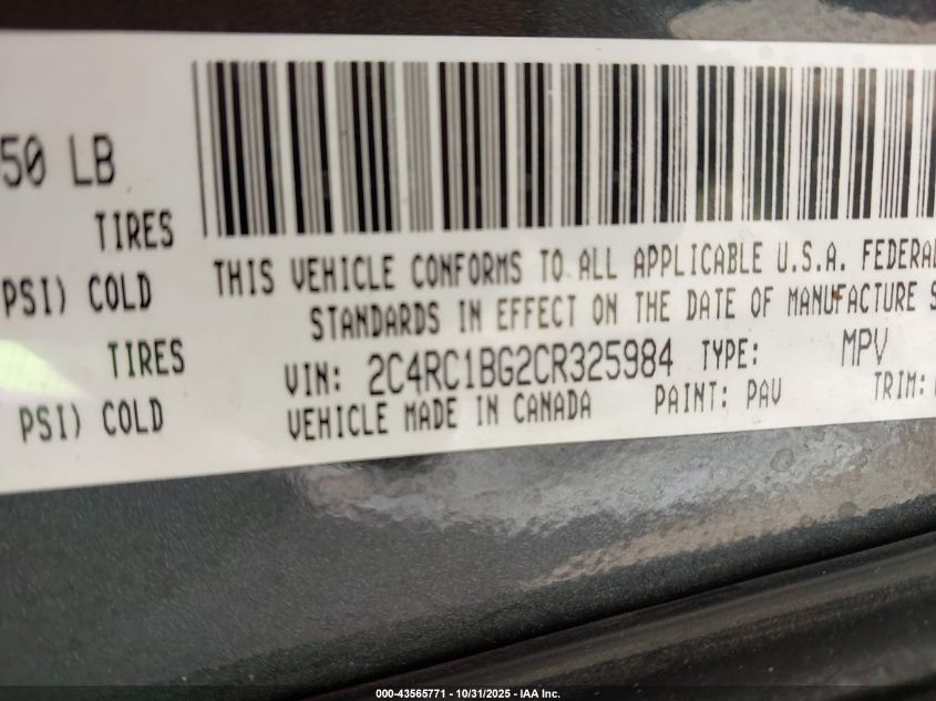 2012 Chrysler Town & Country Touring VIN: 2C4RC1BG2CR325984 Lot: 43565771