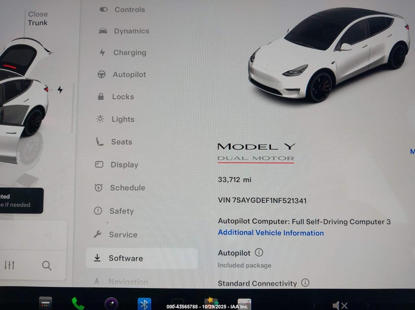 2022 Tesla Model Y Performance Dual Motor All-Wheel Drive VIN: 7SAYGDEF1NF521341 Lot: 43565788