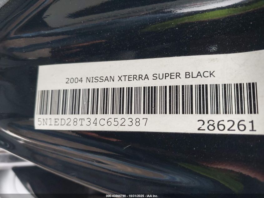 2004 Nissan Xterra Xe VIN: 5N1ED28T34C652387 Lot: 43565790