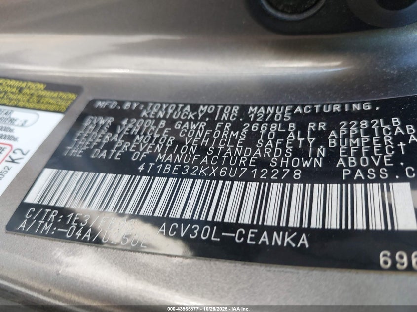 4T1BE32KX6U712278 2006 TOYOTA CAMRY photo no. 9