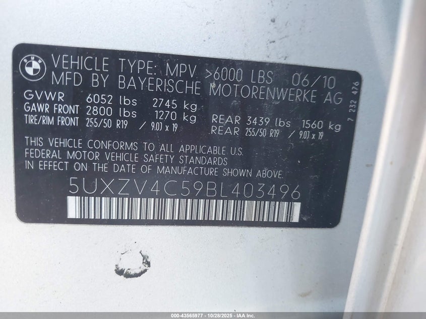 5UXZV4C59BL403496 2011 BMW X5 photo no. 9