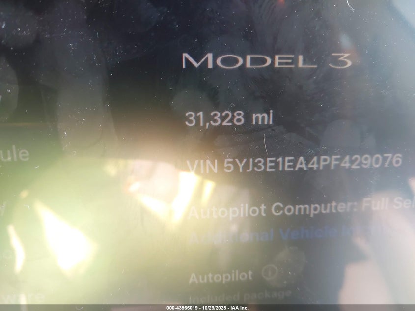 2023 Tesla Model 3 Rear-Wheel Drive VIN: 5YJ3E1EA4PF429076 Lot: 43566019