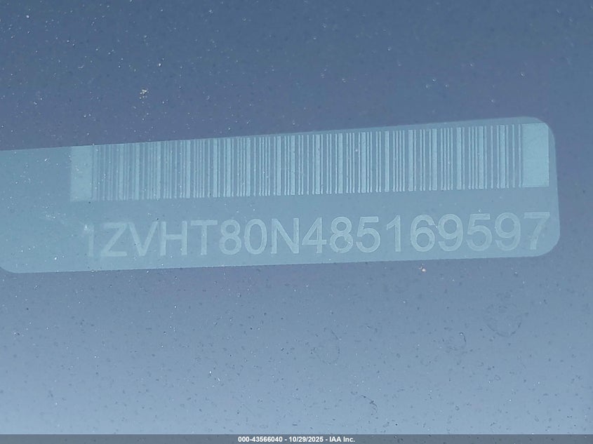 2008 Ford Mustang V6 Deluxe/V6 Premium VIN: 1ZVHT80N485169597 Lot: 43566040