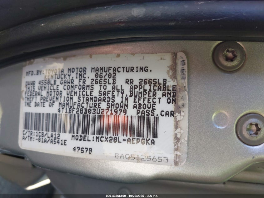 2003 Toyota Avalon Xls VIN: 4T1BF28B03U271979 Lot: 43566169