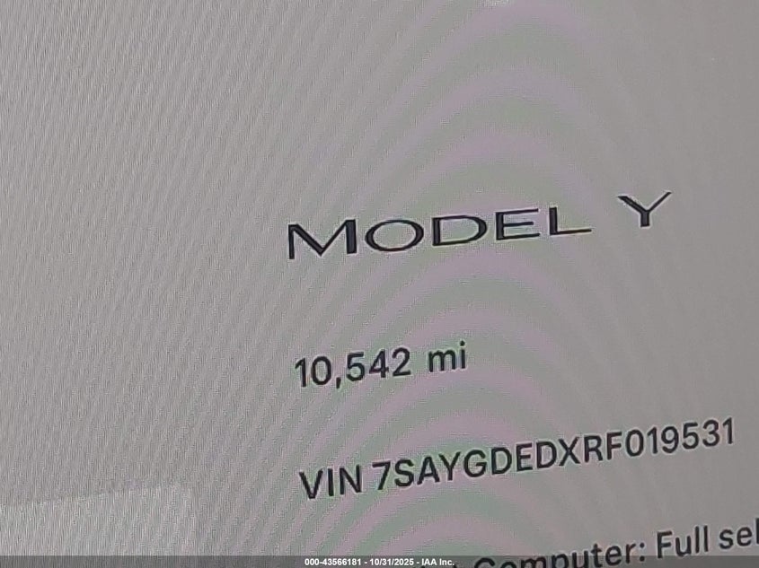 2024 Tesla Model Y Long Range Dual Motor All-Wheel Drive/Rwd VIN: 7SAYGDEDXRF019531 Lot: 43566181