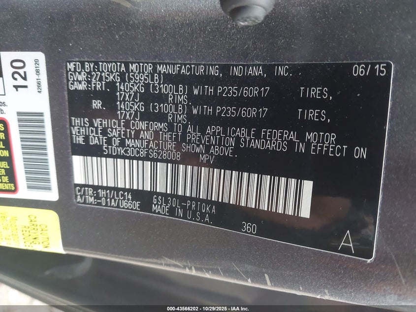 5TDYK3DC8FS628008 2015 TOYOTA SIENNA photo no. 9
