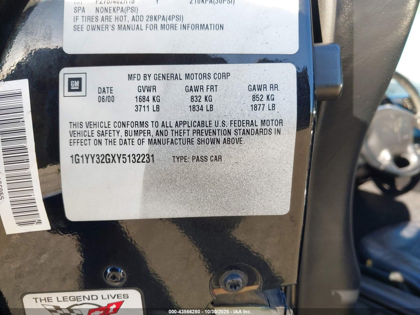 2000 Chevrolet Corvette VIN: 1G1YY32GXY5132231 Lot: 43566280