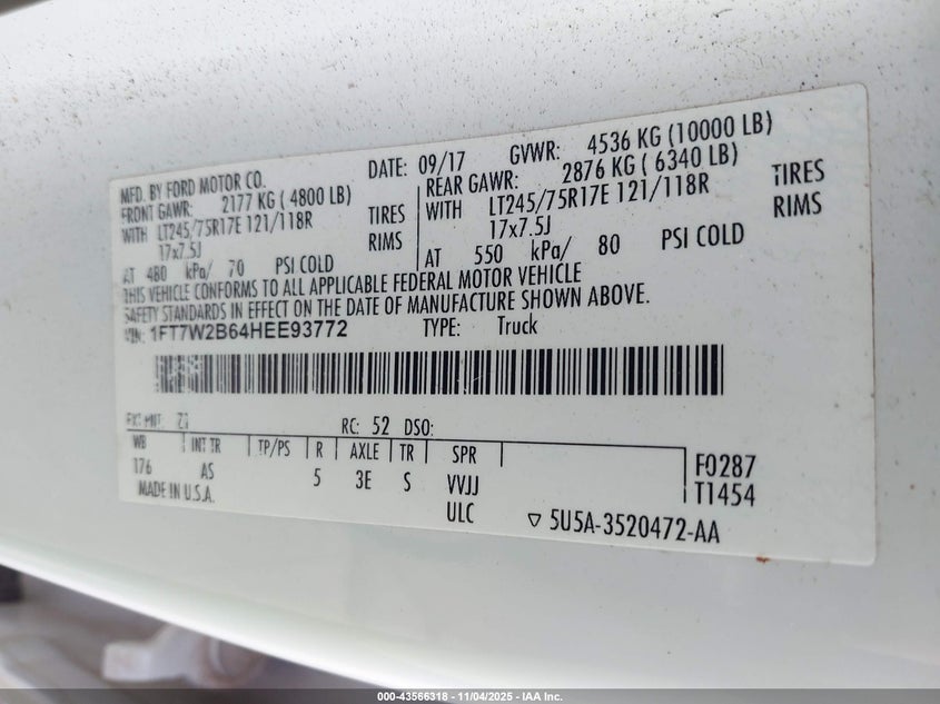 2017 FORD F-250 XL - 1FT7W2B64HEE93772